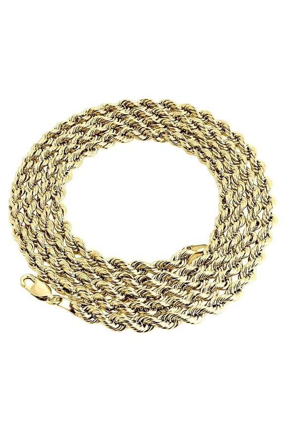 18K Yellow Gold Diamond Cut Solid Rope Chain 4mm Link Necklace 24 Inches