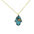 thumbnail image 1 of 18K Yellow Gold Diamond and Turquoise Ceramic Hamsa Hand Necklace, 1 of 3
