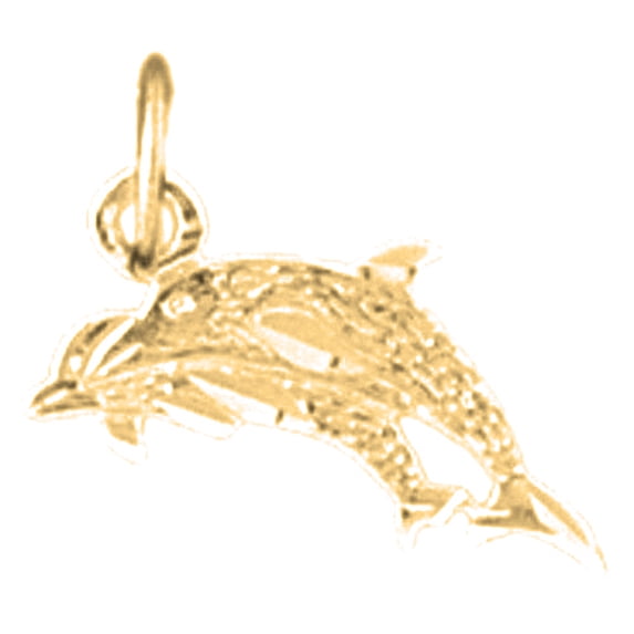 18K Yellow Gold Dolphin Pendant - 13 mm