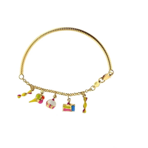 18K Yellow Gold Enamel Party Charms Half Bangle