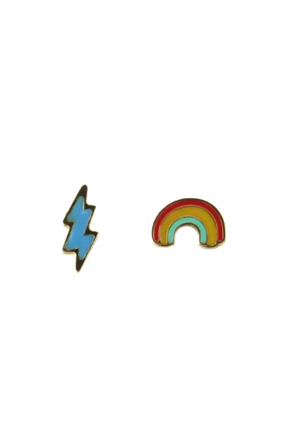 18K Yellow Gold Enamel Rainbow and Lightning Bolt Weather Post  Earrings