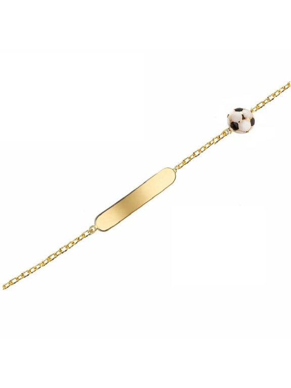 18K Yellow Gold Enamel Soccer Ball ID Bracelet 5.6 inches with extra Ring