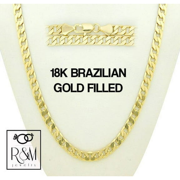 18K Yellow Gold Filled Men's necklace Solid Curb Link Chain24 inches