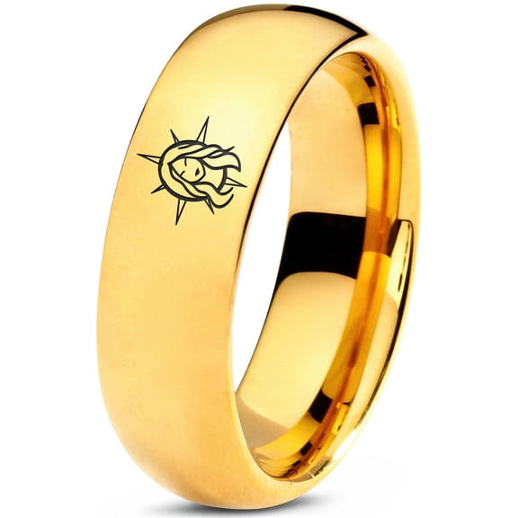 18K Yellow Gold Gamer Valentines Day Tungsten Ring Gift for Dad Medical Brother Mom Men