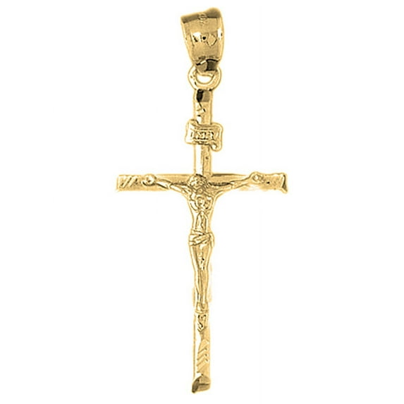 18K Yellow Gold Hollow INRI Crucifix Pendant - 49 mm