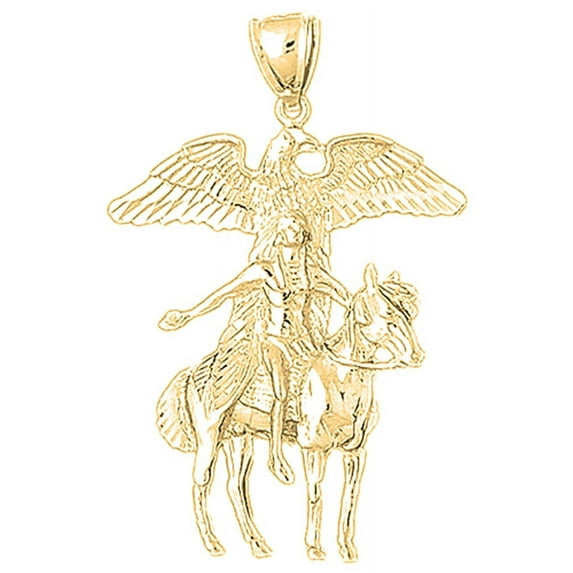 18K Yellow Gold Indian Eagle Pendant - 47 mm