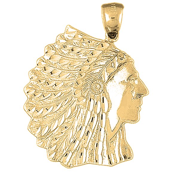 18K Yellow Gold Indian Head Pendant - 42 mm