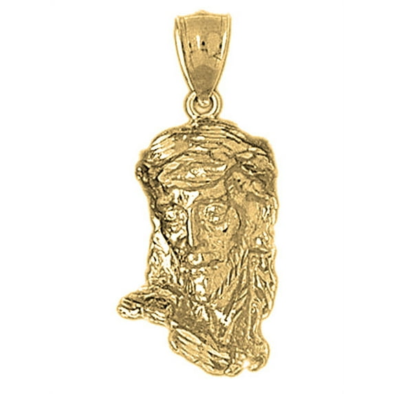 18K Yellow Gold Jesus Face Pendant - 35 mm