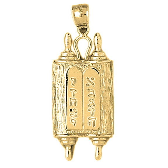 18K Yellow Gold Jewish Torah Scroll with Commandments Pendant - 47 mm