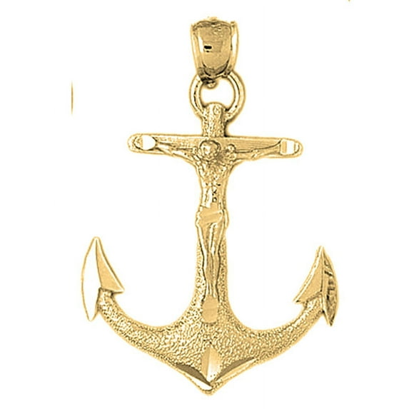 18K Yellow Gold Mariners Cross/Crucifix Pendant - 43 mm