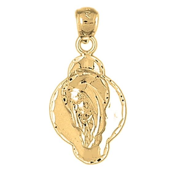 18K Yellow Gold Mother Mary, Praying Woman Pendant - 32 mm