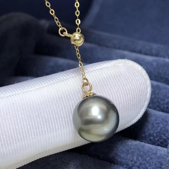18K Yellow Gold Natural Ocean Tahiti Black Pearl 9-10mm Pendant Necklaces for Women Fine Jewelry Pearls Pendants.