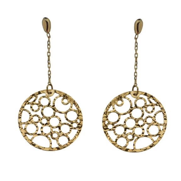 18K Yellow Gold Open Circle Dangle earrings.Diameter 0.75 inch , 1.65 inch L