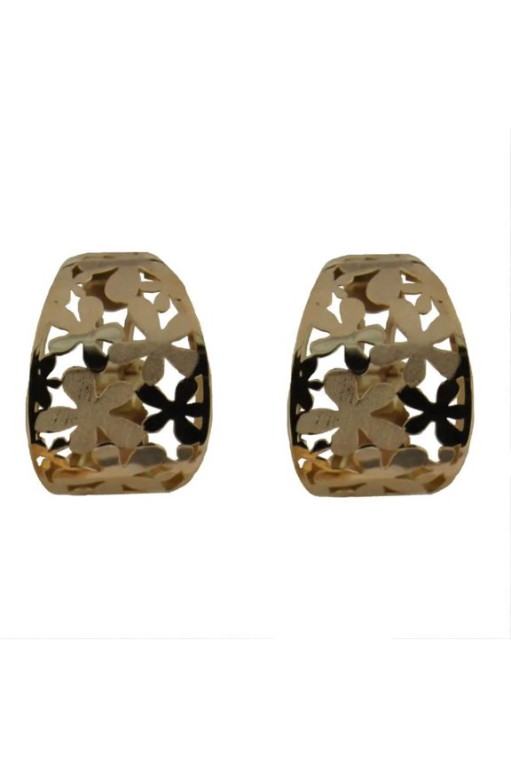 18K Yellow Gold Open Design satin and Polished Flowers Earrings with Omega Back W-0.65