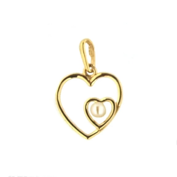 18K Yellow Gold Open Hearts with 2.50 mm Cultivated Pearl Pendant 0.60 x 0.40 inches with bail
