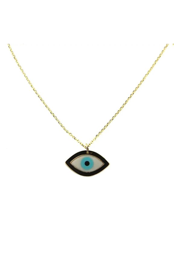 18K Yellow Gold Oval Ceramic Evil Eye Necklace