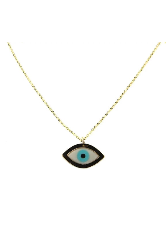 18K Yellow Gold Oval Ceramic Evil Eye Necklace