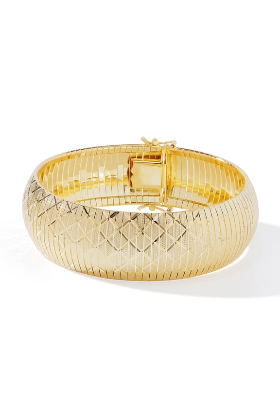 18K Yellow Gold Over Bronze Diamond-Cut Flex Bangle Bracelet, 7.5 or 8 Inch, Made in Italy