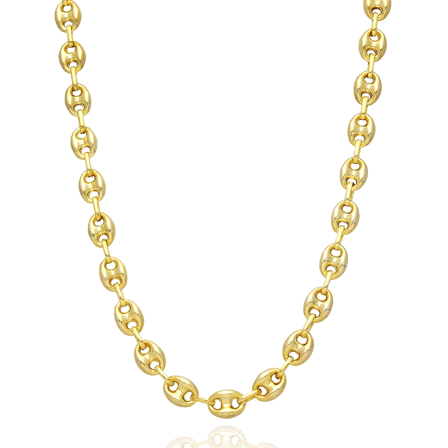 18K Yellow Gold Over Silver 8mm Puffed Anchor Mariner Chain
