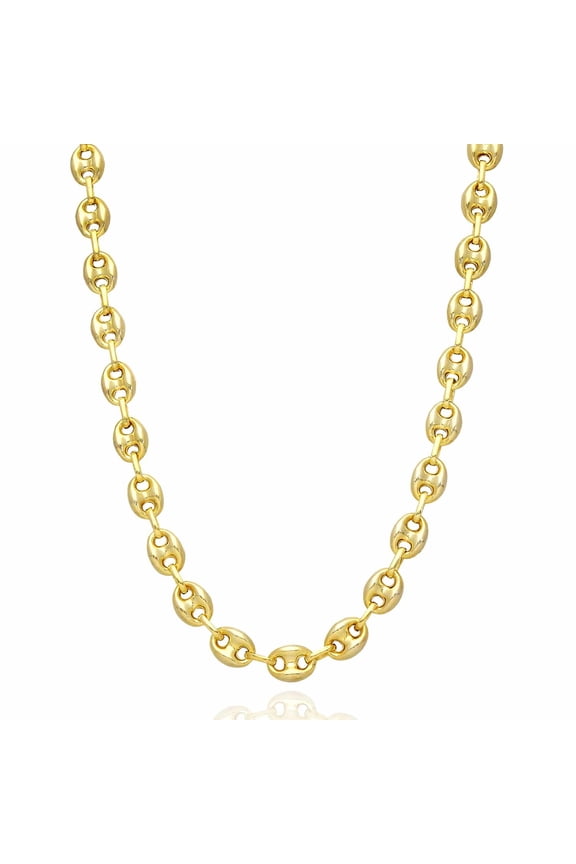 18K Yellow Gold Over Silver 8mm Puffed Anchor Mariner Chain Necklace 16"-24"