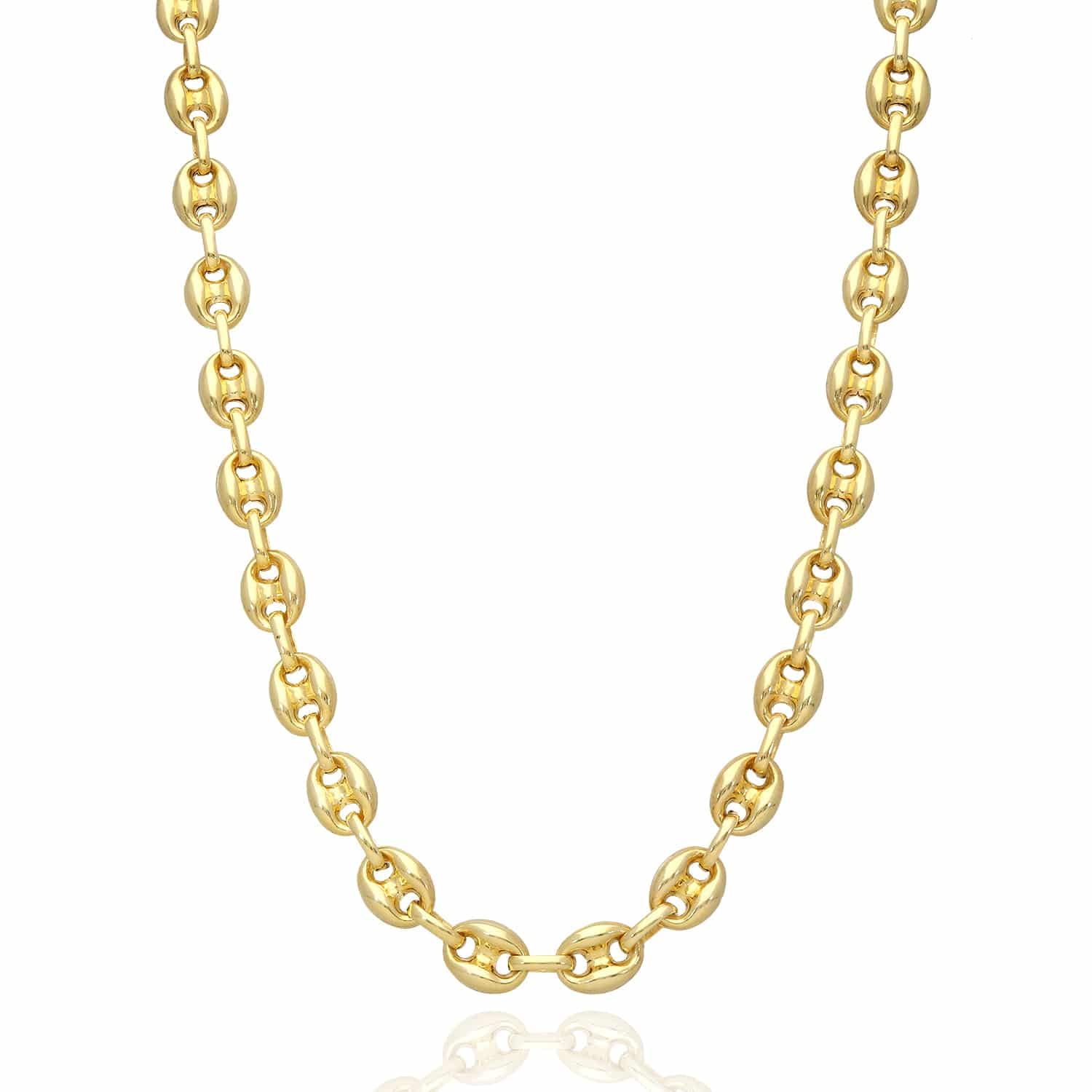 18K Yellow Gold Over Silver 9mm Puffed Anchor Mariner Chain Necklace 16"-24"