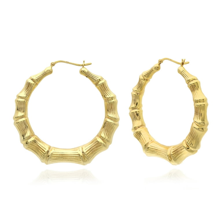 14k Yellow Gold-plated Sterling Silver Bamboo Hoop Earrings 44mm 14k Yellow Gold-plated Sterling Silver Bamboo Hoop Earrings 44mm