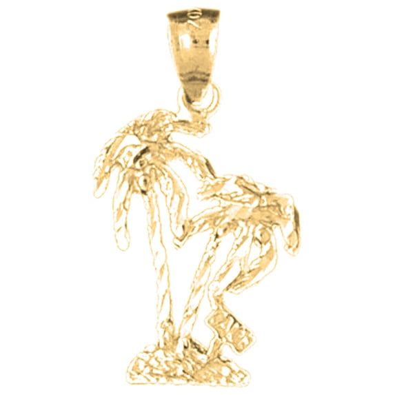 18K Yellow Gold Palm Tree Pendant - 26 mm