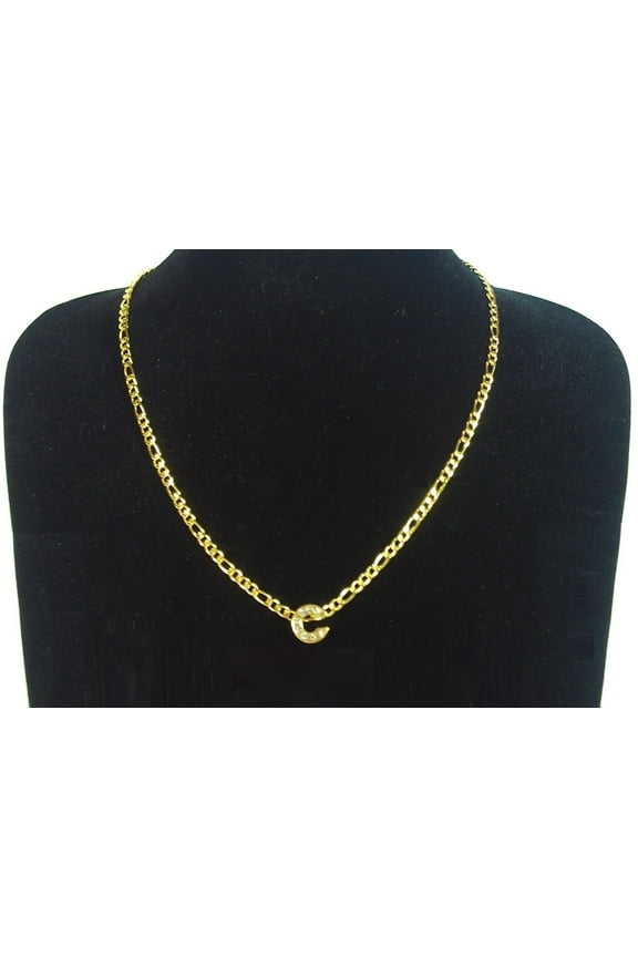 18K Yellow Gold-Plated 18-Inches Figaro Initial Letter C Pendant Bling Charm Chain Necklace Set Gift