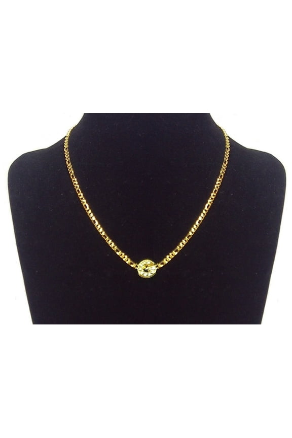 18K Yellow Gold-Plated 18-Inches Figaro Initial Letter 'G' Pendant Bling Charm Chain Necklace Set Gift