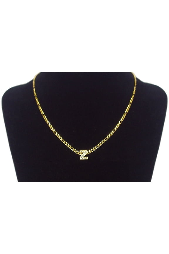 18K Yellow Gold-Plated 18-Inches Figaro Initial Letter 'Z' Pendant Bling Charm Chain Necklace Set Gift