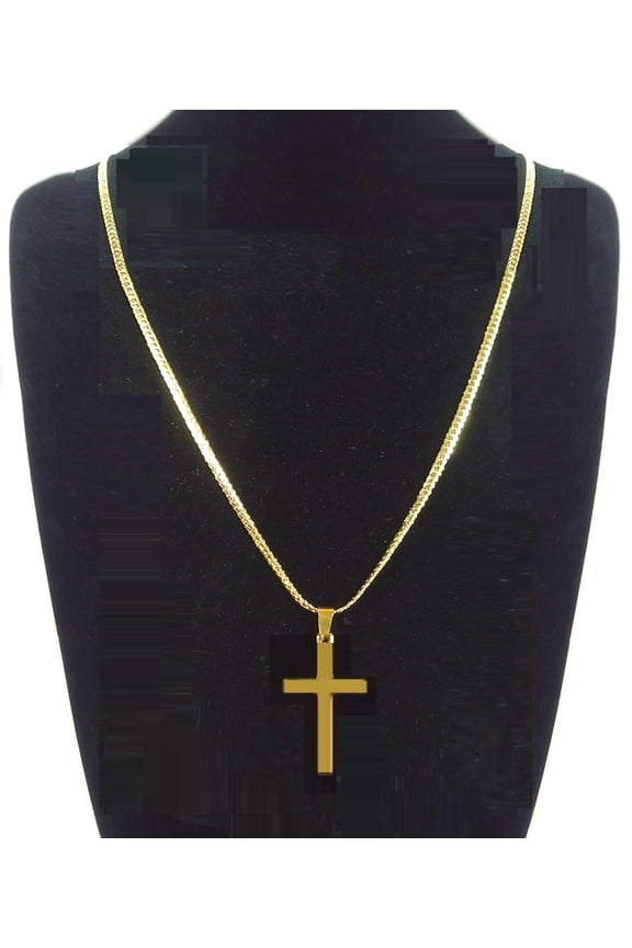 18K Yellow Gold-Plated 30-Inch Prayer Jesus Religious Herringbone Chain Crucifix Pendant Necklace Set Gift