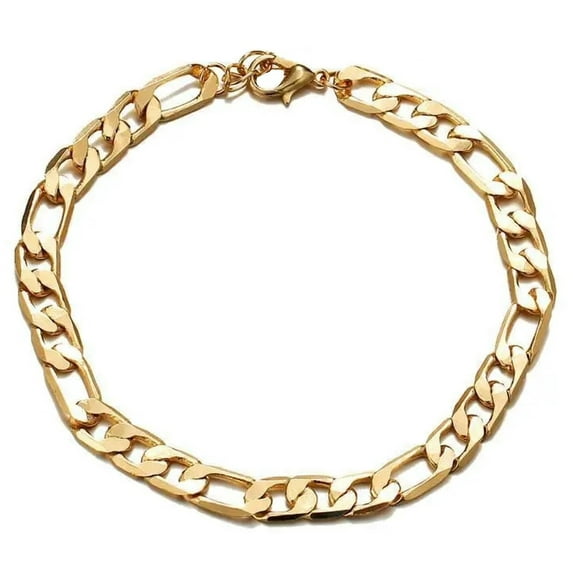 18K Yellow Gold-Plated 8-Inches Figaro Link Italian Design 8mm Wide Solid Link Unisex Bracelet Gift