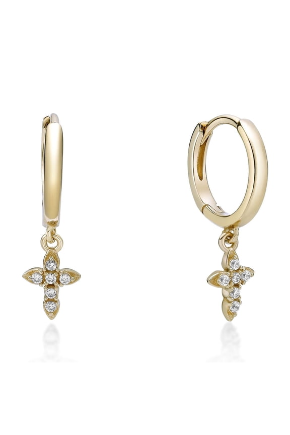 18K Yellow Gold Plated 925 Sterling Silver Cross Dangle Earrings With Diamond