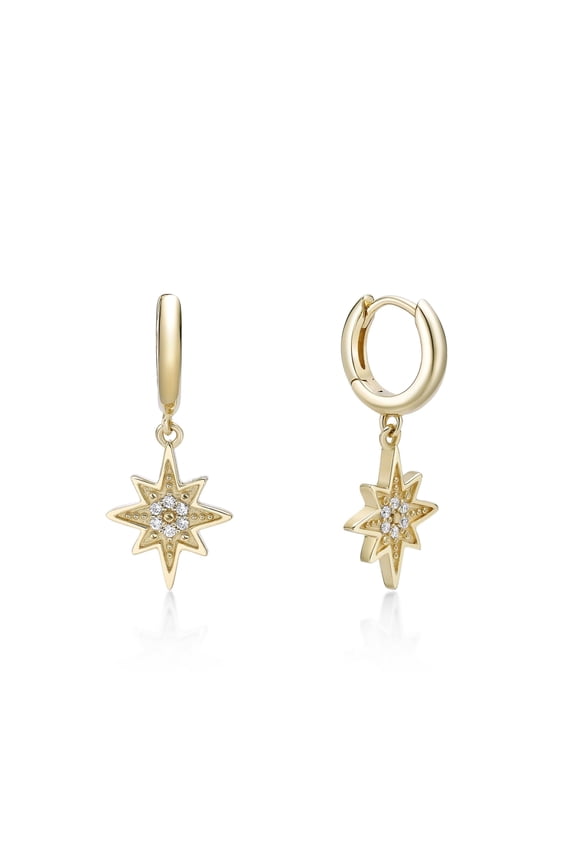 18K Yellow Gold Plated 925 Sterling Silver Dangle Earrings With 0.08 Ct. Diamond