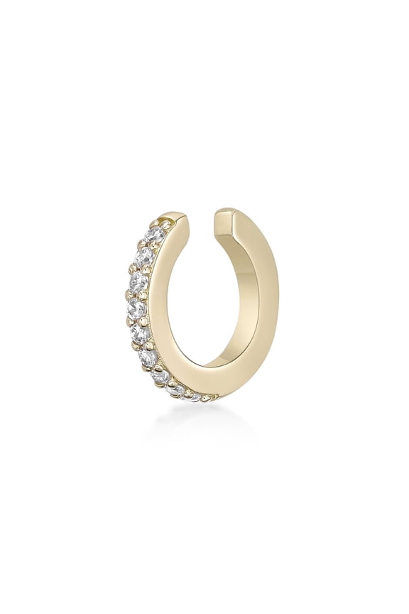 18K Yellow Gold Plated 925 Sterling Silver Ear Cuff With 0.08 Carat Diamond