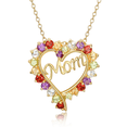 thumbnail image 1 of 18K Yellow Gold Plated 925 Sterling Silver Multi Genuien Gemstone "Mom" Heart Pendant Neckalce Mother's Day Gift For Her, 18", 1 of 5