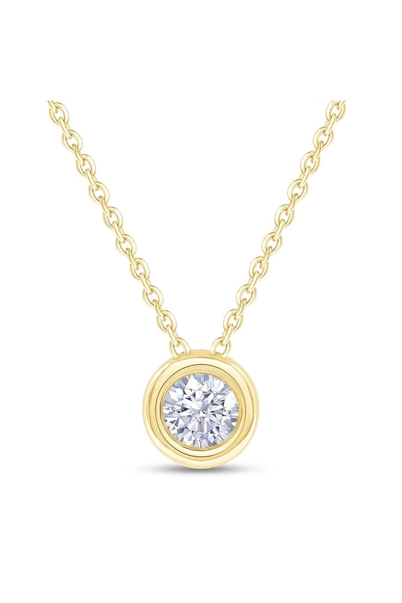 18K Yellow Gold Plated Bezel-Set Solitaire Necklace, 6.5MM Moissanite Diamond Choker Pendant Necklace For Women Jewelry 18"+2" Inch Extender (0.90 ctw)