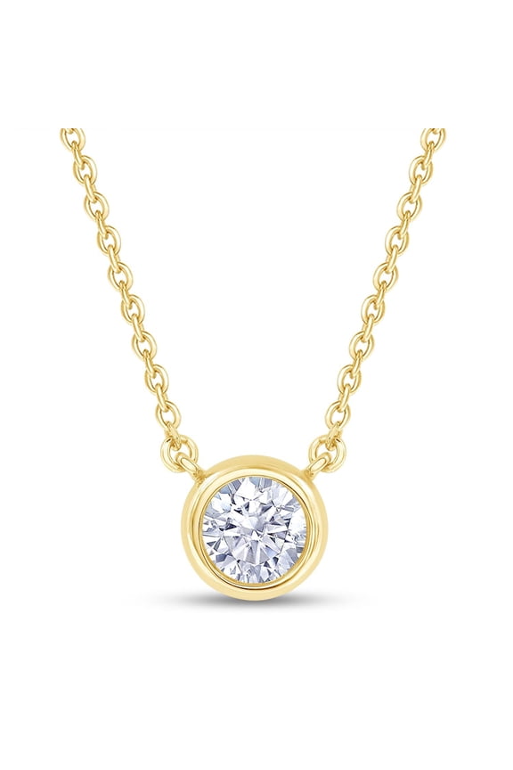 18K Yellow Gold Plated Bezel-Set Solitaire Necklace for Women, 6.5MM Moissanite Diamond Choker Pendant Necklace Jewelry (16"+2” Adjustable Chain) (0.90 Ctw)