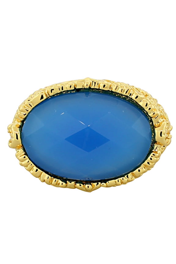 18K Yellow Gold Plated Bronze Blue Faceted Gemstone Large Statement Cocktail Ring