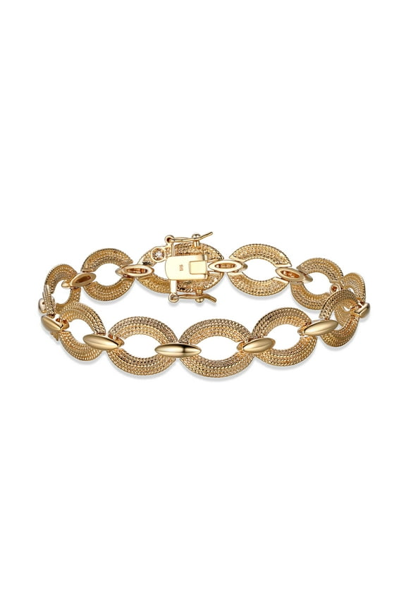 18K Yellow Gold Plated Bronze Textured Oval Link Statement Bracelet Mother's Day Gift, 7.5"