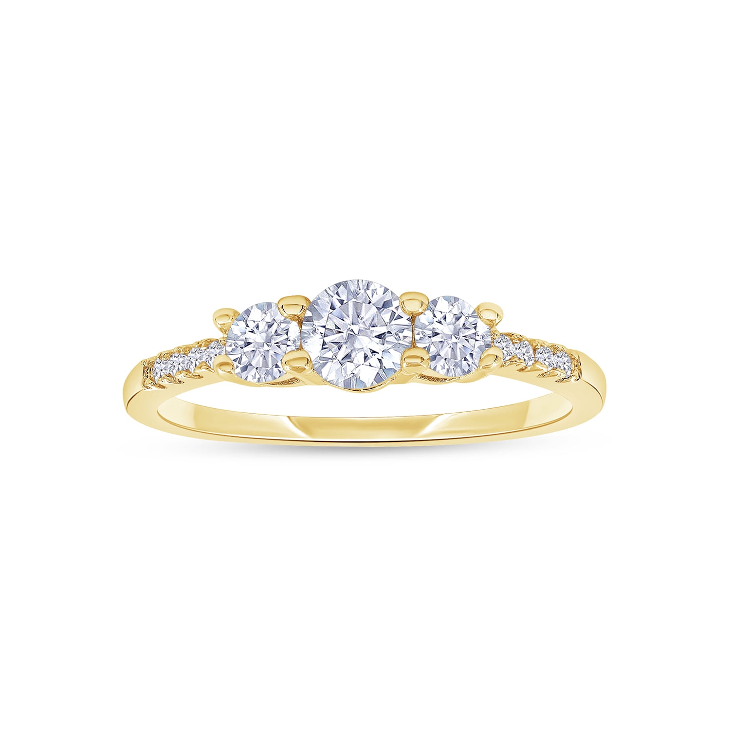 18K Yellow Gold Plated Moissanite Diamond Round 3-Stone Ring | Engagement Style Ring for Women | Promise Ring for Her (0.45 Ctw) Ring Size-6