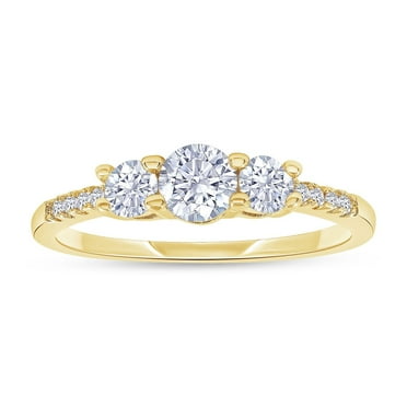 18K Yellow Gold Plated Moissanite Diamond Round 3-Stone Ring | Engagement Style Ring for Women | Promise Ring for Her (0.45 Ctw) Ring Size-7