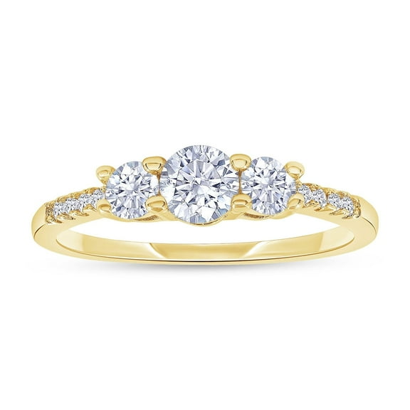 18K Yellow Gold Plated Moissanite Diamond Round 3-Stone Ring | Engagement Style Ring for Women | Promise Ring for Her (0.45 Ctw) Ring Size-7