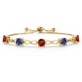 thumbnail image 1 of 18K Yellow Gold Plated Red Garnet and Blue Created Sapphire and White Moissanite Tennis Bracelet for Women | 5.06 Cttw | Gemstone January Birthstone | Round 6MM | Fully Adjustable up to 9 inch, 1 of 3