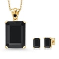 thumbnail image 1 of 18K Yellow Gold Plated Silver Black Onyx and Black Diamond Pendant and Earrings Jewelry Set for Women (16.23 Cttw, Gemstone December Birthstone, Emerald Cut 18X13MM and 6X4MM, with 18 inch Chain), 1 of 3