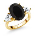 thumbnail image 1 of Gem Stone King 18K Yellow Gold Plated Silver Black Onyx and White Created Sapphire Ring for Women (7.00 Cttw, 14X10MM Oval and 7X5MM Pear Shape, Gemstone December Birthstone, Size 5), 1 of 3