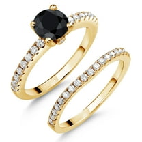 18K Yellow Gold Plated Silver Black Sapphire and White Moissanite Wedding Engagement Band Bridal Set Ring for Women (1.64 Cttw, Gemstone September Birthstone, Available in Size 5, 6, 7, 8, 9)