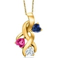 thumbnail image 1 of 18K Yellow Gold Plated Silver Blue Created Sapphire and Pink Created Sapphire and White Moissanite Pendant for Women (1.52 Cttw, Gemstone September Birthstone, Heart Shape 5MM, 18 inch Chain), 1 of 6