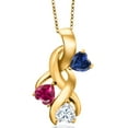 thumbnail image 1 of 18K Yellow Gold Plated Silver Blue Created Sapphire and Red Created Ruby and White Moissanite Pendant for Women (1.52 Cttw, Gemstone September Birthstone, Heart Shape 5MM, 18 inch Chain), 1 of 6
