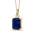 thumbnail image 1 of 18K Yellow Gold Plated Silver Blue Created Sapphire and White Created Sapphire Pendant Necklace for Women | 2.74 Cttw | Gemstone September Birthstone | Emerald Cut 9X7MM | With 18 inch Silver Chain, 1 of 4